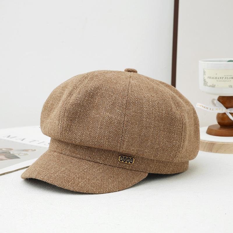 Flattening Cap Women, Beret Newsboy Hat for Small Face, British Style Autumn Winter Octagonal Hat