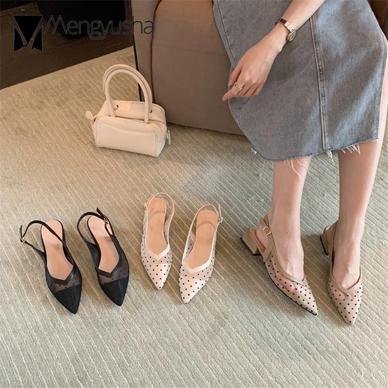 Классические женские туфли класса люкс сандалии в горошек с открытой пяткой женские — фото 7