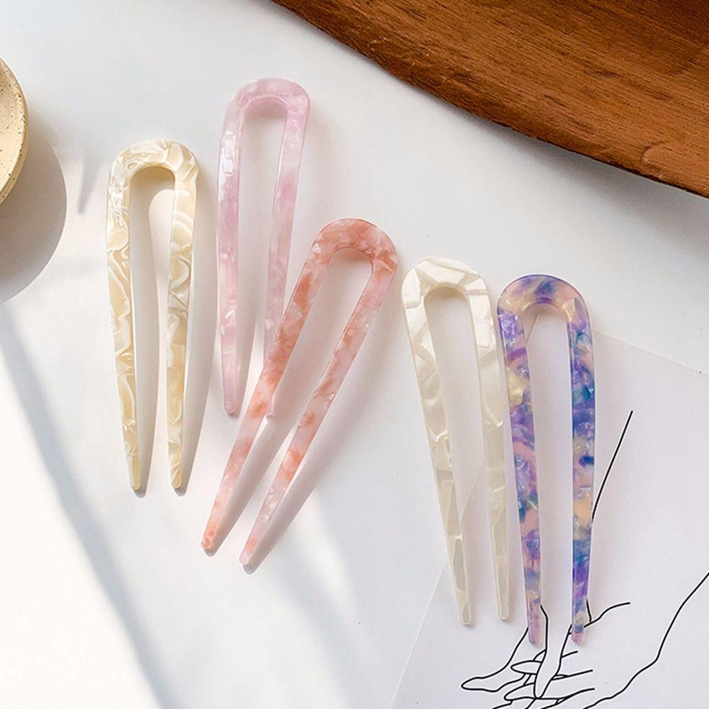 Girls Hairstyle Tools Acetate All-match Checkerboard Hair Stick Korean Style Headwear U-shaped Hairpin Female Hair Accessories