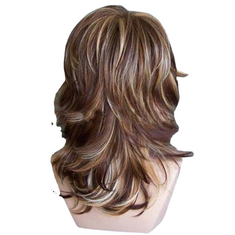 Mixed Brown Wigs for Women Synthetic Hair Short Bob Wigs with Side Bangs Natural Hair Mom Wig Female Highlights Heat Resistant