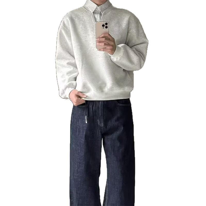 Men's Casual Patchwork Color Block Hoodie - Trendy Fake Two-Piece Shirt Collar, Loose Fit for Spring & Autumn