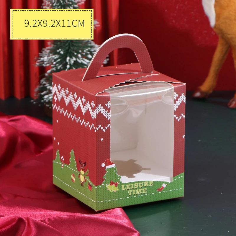6Pcs Paper Gift Box With Window Christmas Treat Boxes Cupcake Muffin Cake Food Packaging Paper Box Xmas Birthday Party Decor