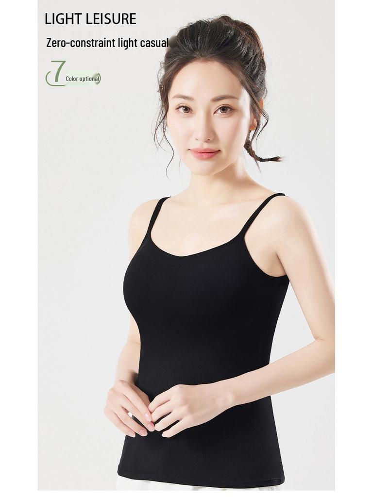 Women's One-Piece Camisole with Built-In Pads: Wire-Free, Adjustable Spaghetti Straps, Ideal Bandeau Base Layer