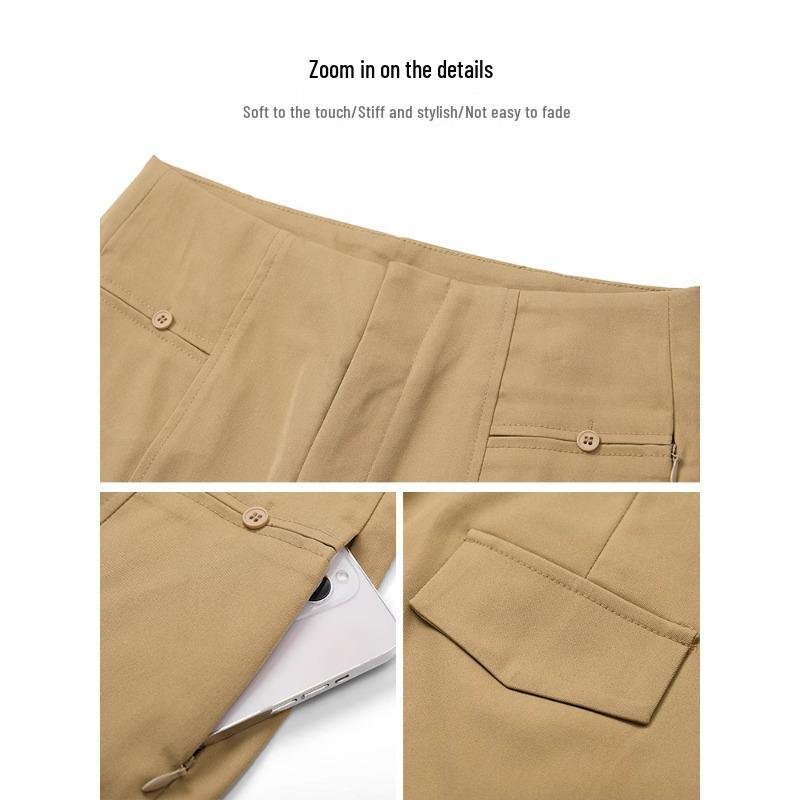 Women's Yellow High-Waisted Harem Pants Suit – Petite Drape, Casual, Straight-Leg for Spring & Autumn 2025