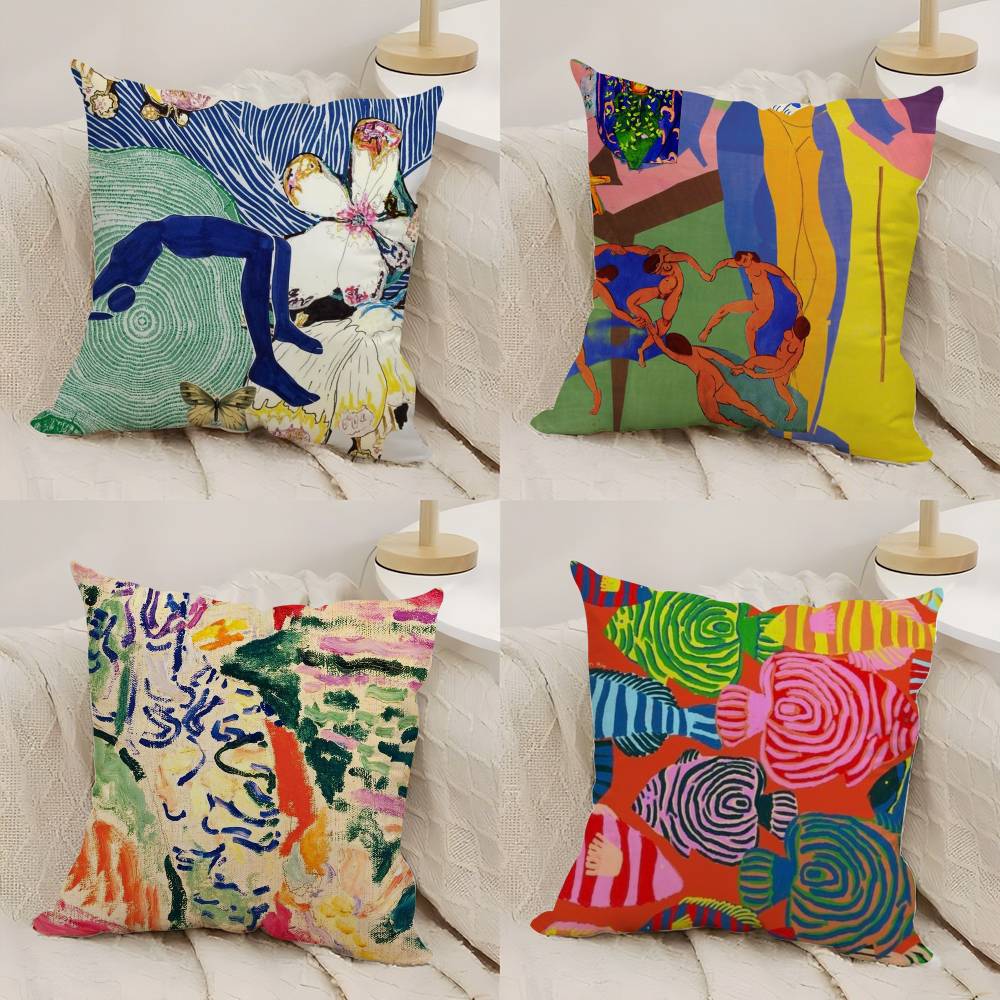 H-Henri M-Matisse Painting Pillow Case Home Dorm Chair Back Short Plush Double-Sided Printing Office Nap Time Cushion Cover