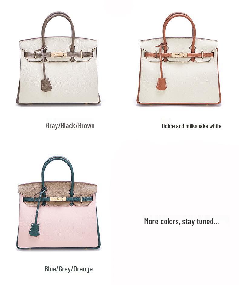 Color Block Genuine Leather Platinum Bag: Large Capacity Togo Cowhide Handbag with Lock - Fashion Shoulder Crossbody