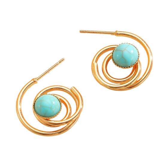 1 Pair Women Earrings Hollow Spiral Design Multi-Color Faux Gemstones Inlaid Electroplated Earrings Jewelry Accessories