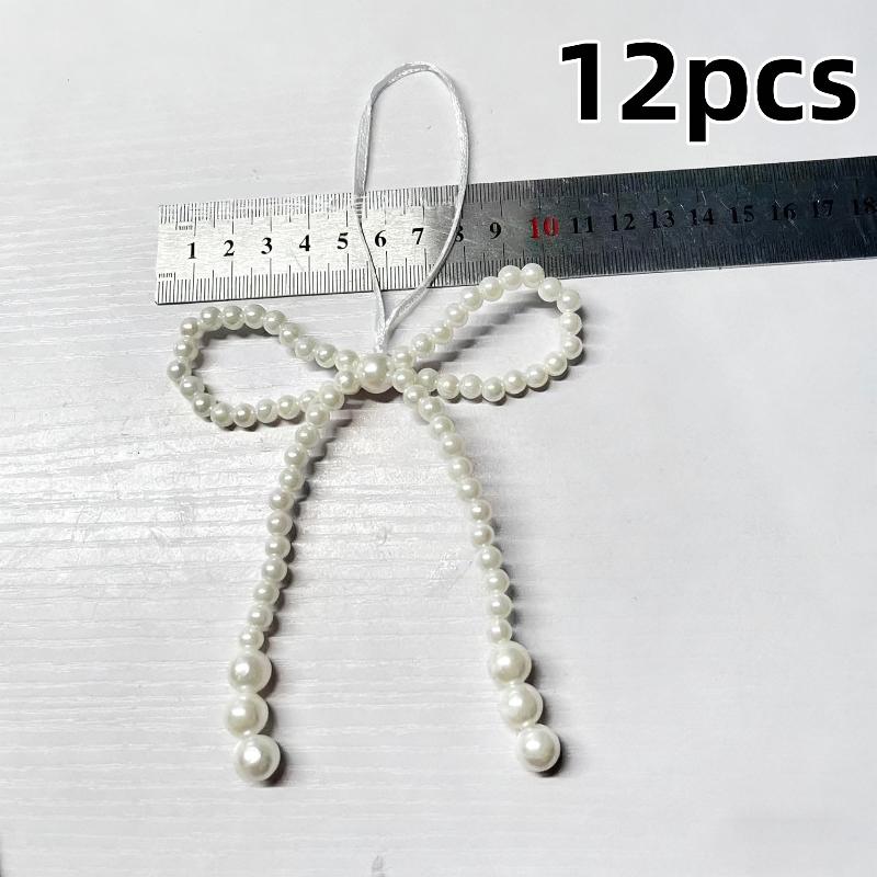 

2/12Pcs Hand Woven Imitation Pearl Bow Christmas Tree Ornament Christmas Fringe Pendant Holiday Party Girls Room Decor Supplies