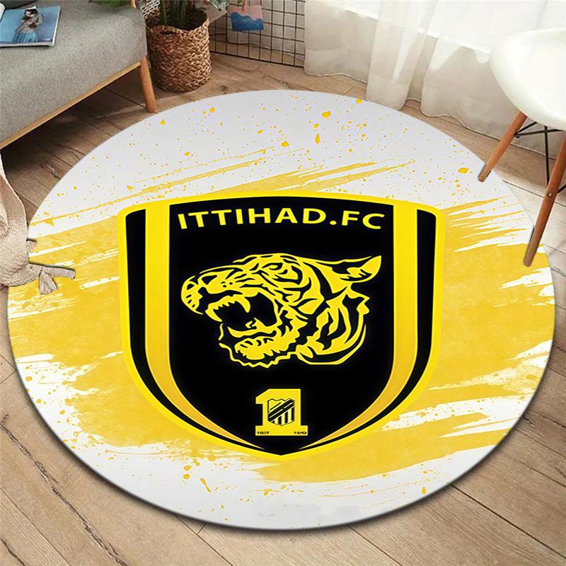 Al-Ittihad FC Round Area Rug,Carpet Rug for Living Room Bedroom Sofa Playroom Decor,Non-slip Floor Mat