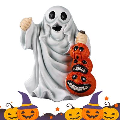 Resin Ghosts With Pumpkins Figurines Spooky Halloween Resin Pumpkins Statue Garden Sculptures For Haunted House School Classroom