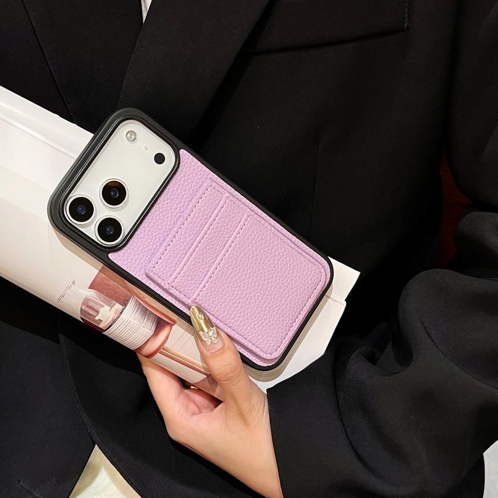 Dual Card Holder Wallet Shockproof Case For iPhone 17 Air 16 15 14 13 12 11 Pro Max Plus Lychee Leather Patterned Bumper Cover