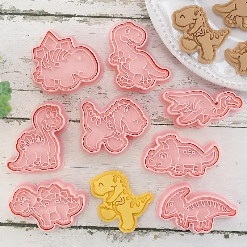 Biscuit Pastry Baking Molds 8pcs Dinosaur Animal Cookie Cutters Stamp Embosser Bakeware Kitchen Baking Supplies Home Accessory