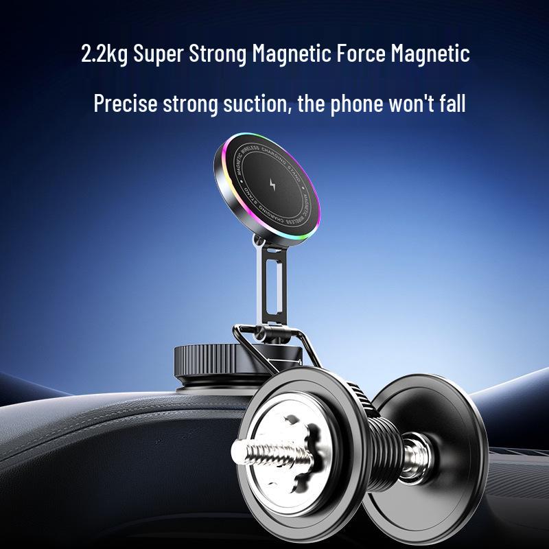 15W Foldable Rotating Alloy Car Wireless Charger with Magnetic Vacuum Suction Phone Holder