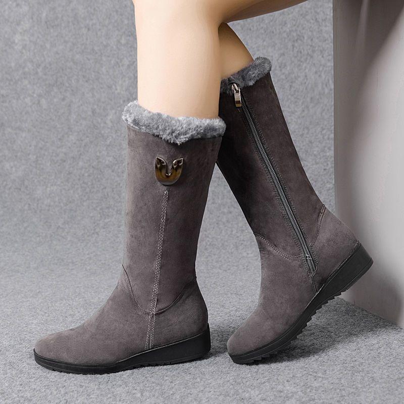 Fashion Fleece-Lined Half High Snow Boots for Women Solid Color Warm Quality Autumn Winter Woman Shoes Lamb Hot Chic and Elegant Boot