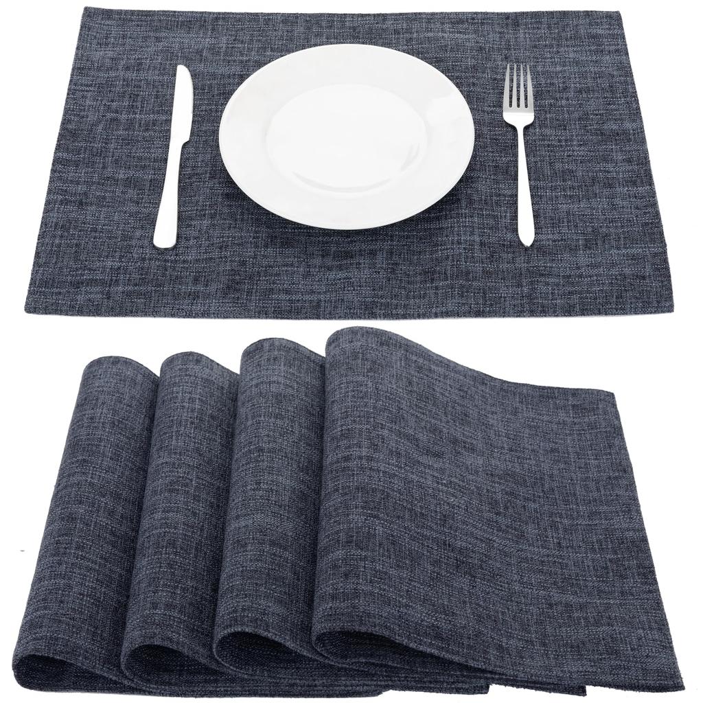 Senteria Solid Japanese Easy To for and Set of 4 Cotton-Linen Placemats, Double-Layered Fabric, Color, Style, Flexible, Insulating, Non-Slip, Clean,