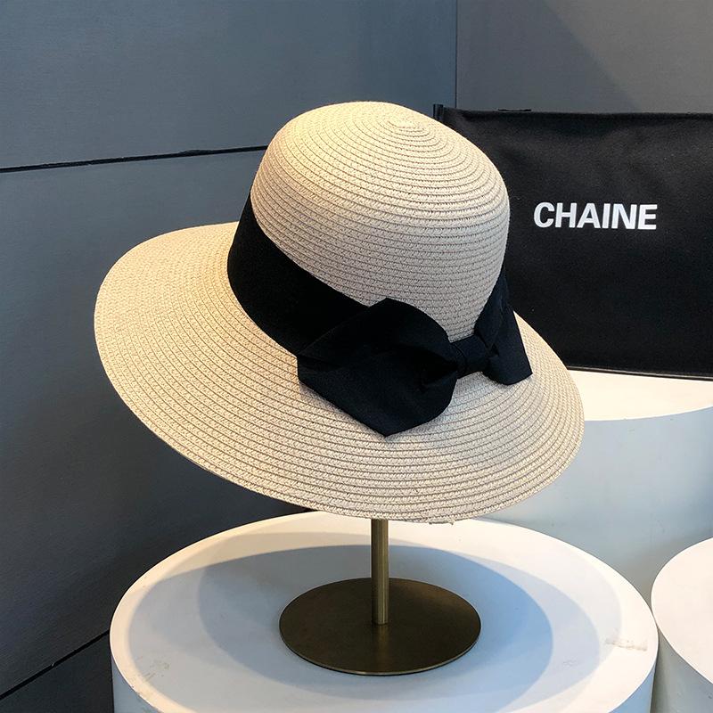 Summer hat female sunshade sunscreen straw straw hat seaside beach sun hat bow basin hat