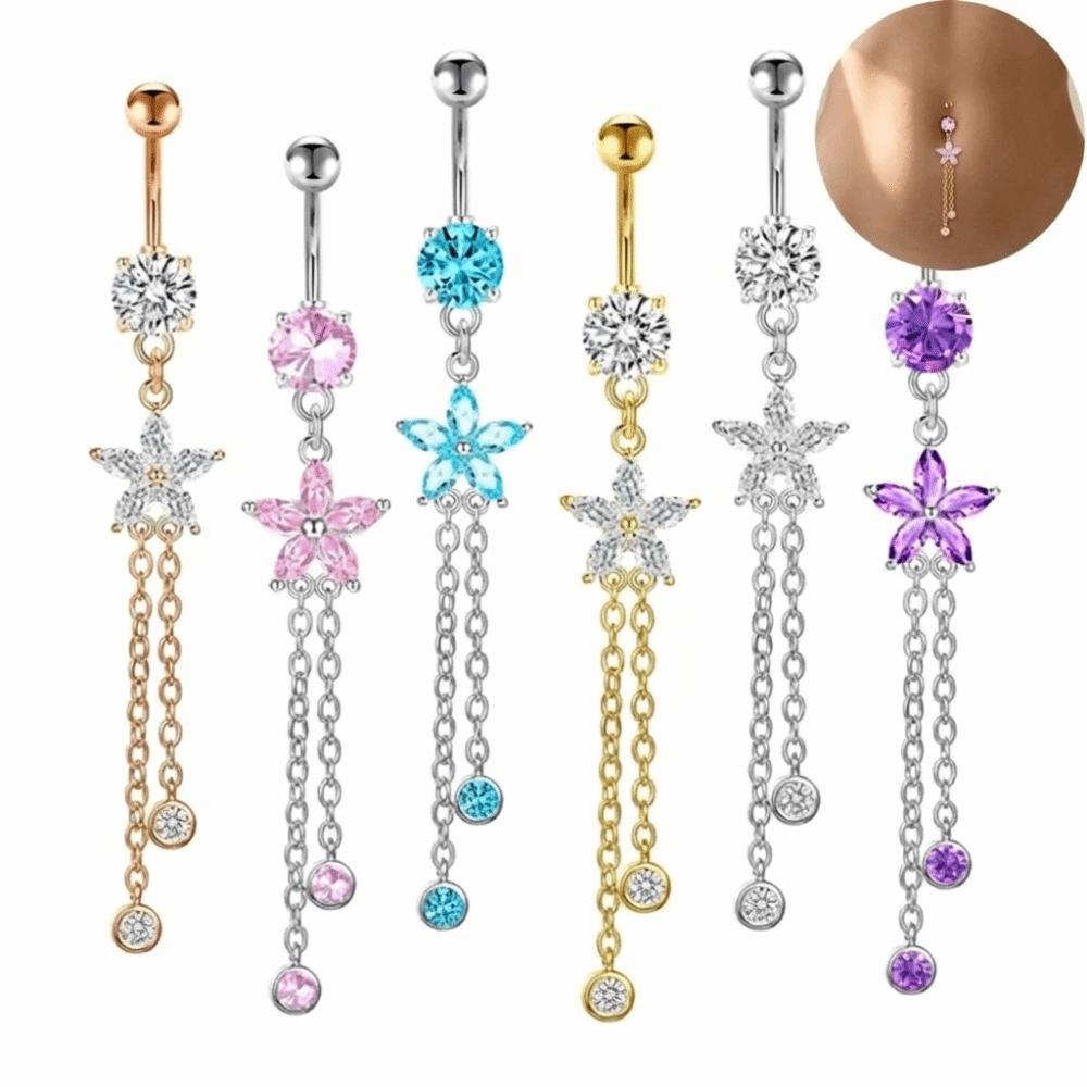 Strass-Bauchnabelring Blume Körperpiercing Schmuck Persönlichkeit Zirkon Bauchnabelring Mädchen