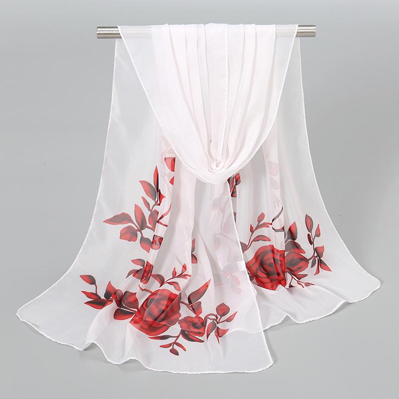 Spring Printed Chiffon Scarf Floral Printed Beach Shawl Lightweight Neck Scarf Summer Neck Sun Protection Scarf Shawl 150*50cm