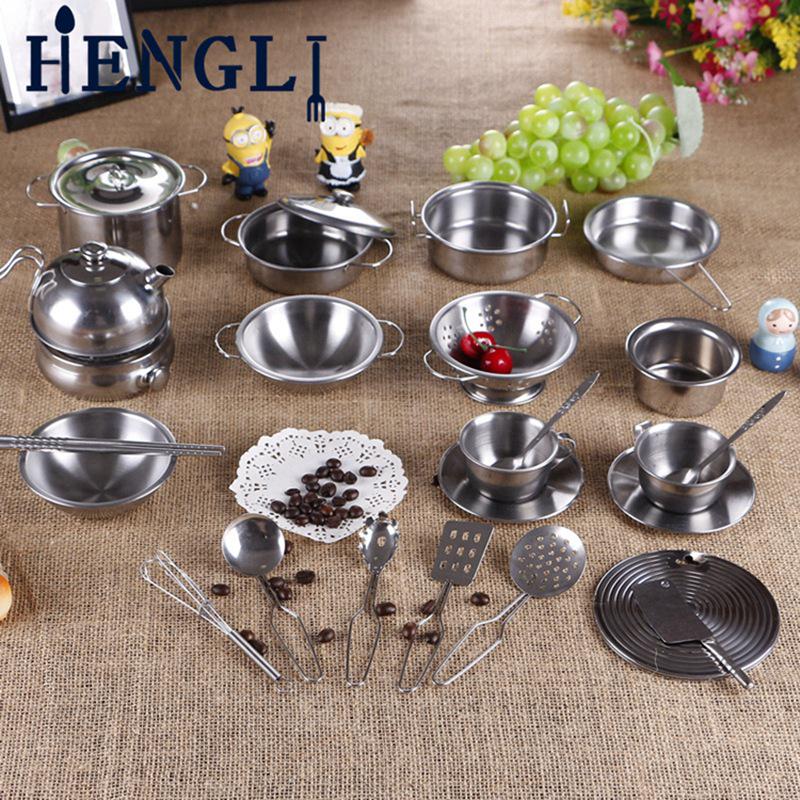 Kids' Stainless Steel Kitchenware Toy Set for Dollhouse Play