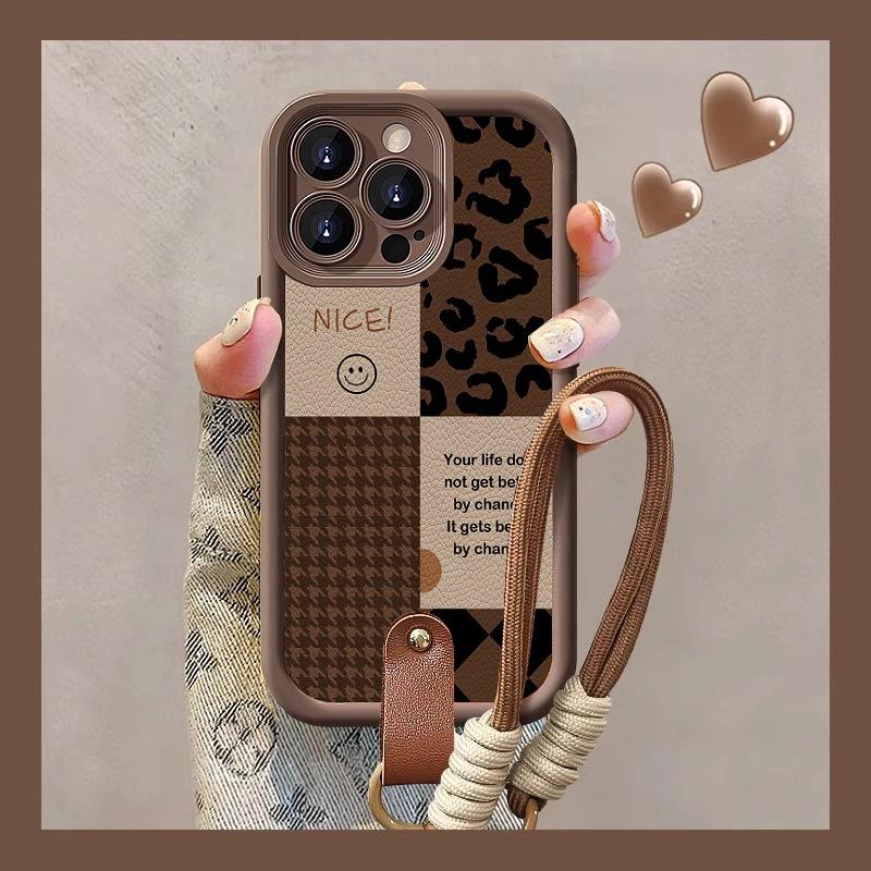 Fashion leopard print splicing Suitable for Samsung S25FE painted F06 mobile phone case A07 A17 smiley face M06 M56 hand rope