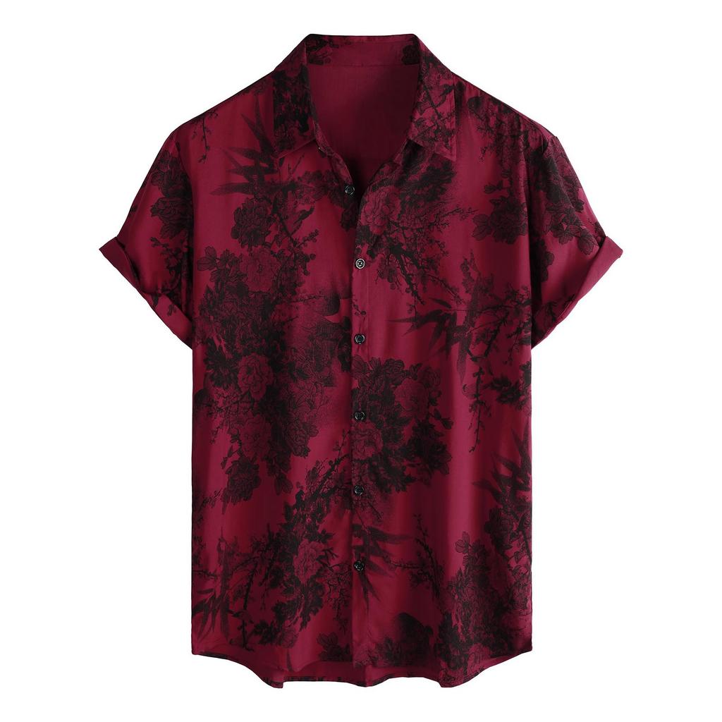 Men's Short Sleeved Shirt, Daily Fashion Printed Button Top, Chest Pocket Cardigan