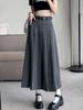 Women's Gray High-Waist A-Line Pleated Midi Skirt