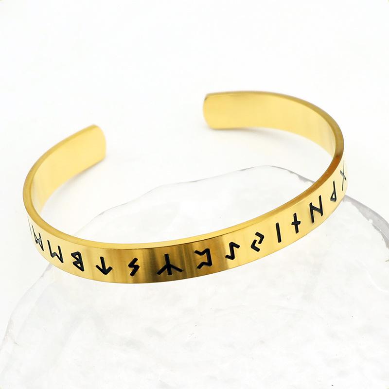 Viking Style C-Shaped Open Bangle Stainless Steel Titanium Gold Bracelet For Men