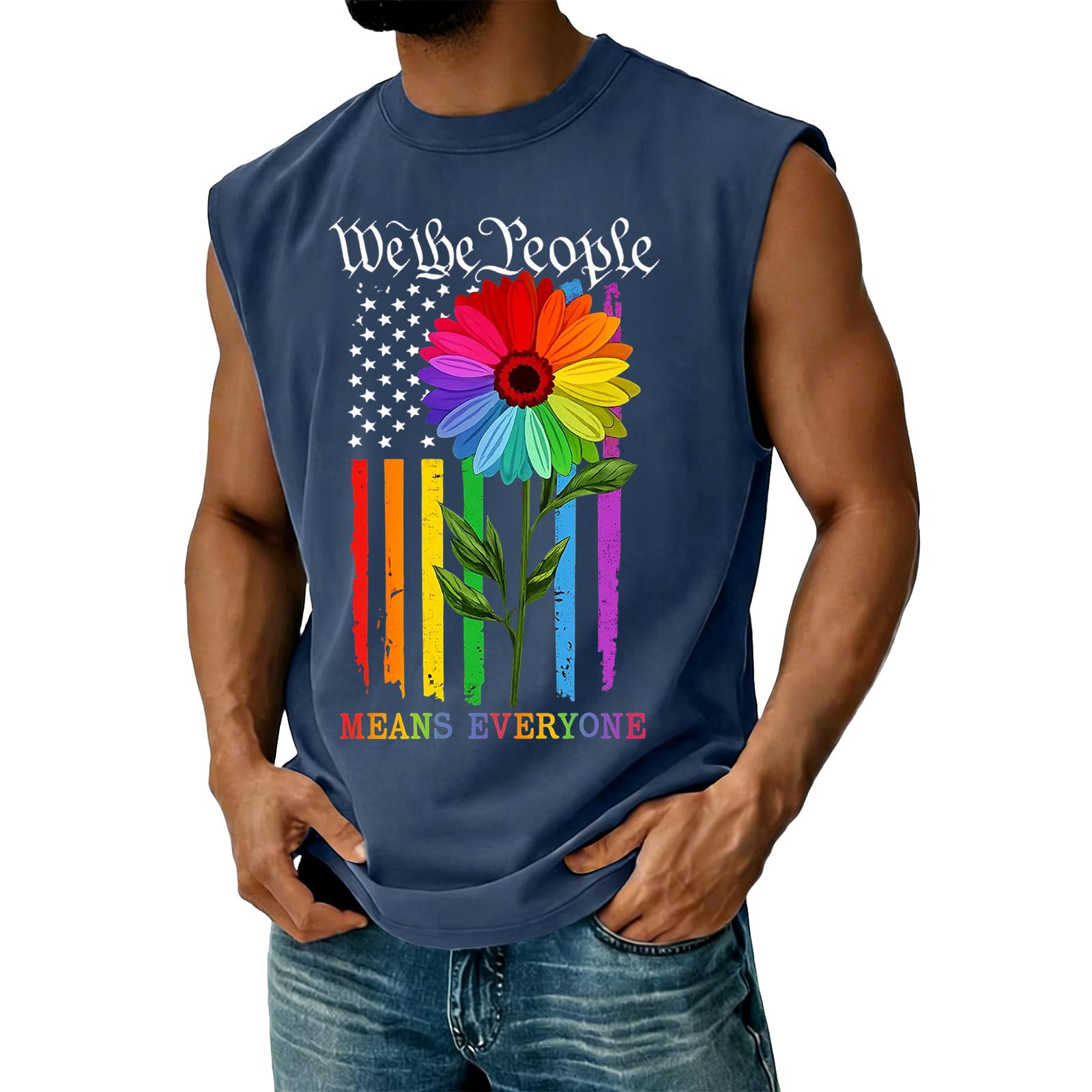 Men s Casual Independence Day Printed Tank Top XXXXL