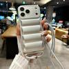 Soft Down Jacket Lanyard Crossbody Case For iPhone 17 16 15 14 13 12 11 Pro Max Plus Air XR XS Max Long Strap Solid Color Cover