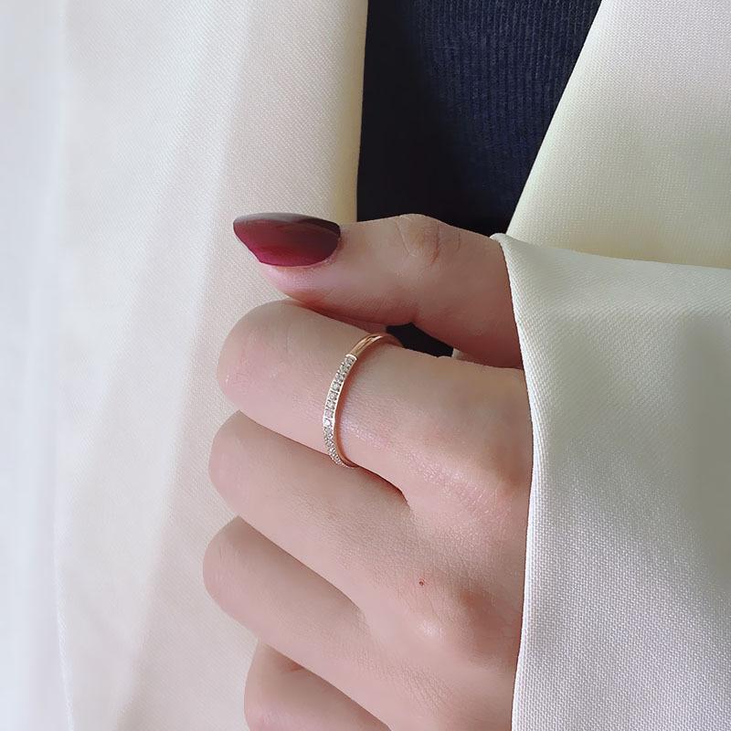 Korean Style Simple Titanium Steel Ring, Female Half-circle Temperament Couple Ring Bestie Jewelry