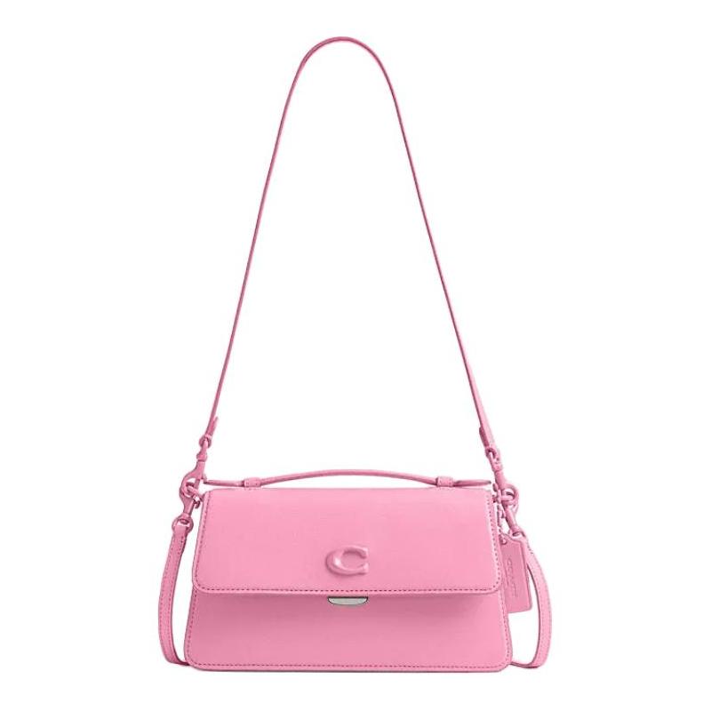 

COACH Juno 23 brand logo push lock closure cow leather hand-held crossbody shoulder bag medium size women s bright pink рожевий