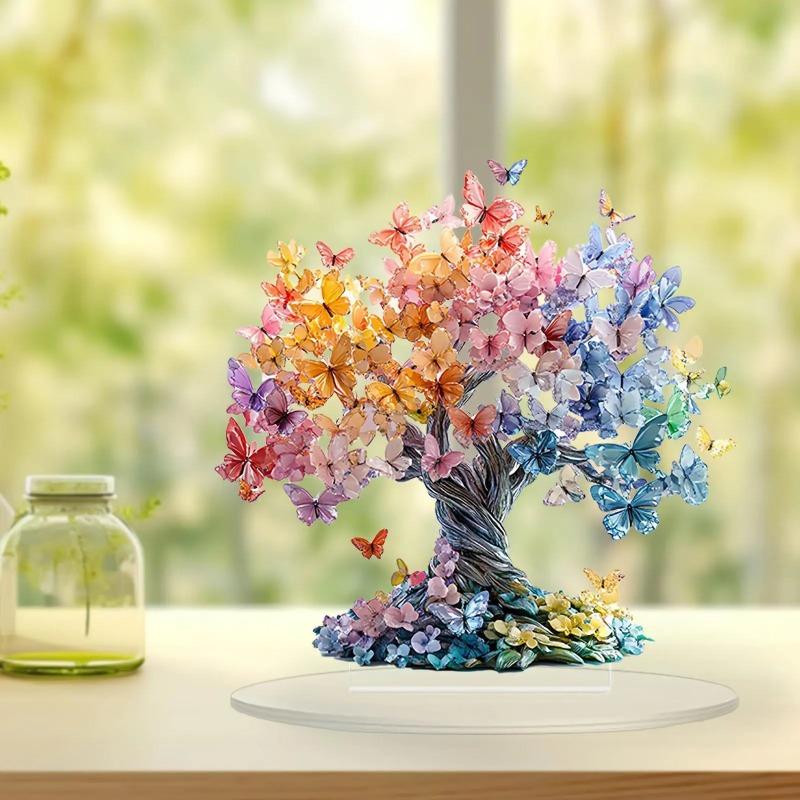 

2D Flat Butterfly Lucky Tree Acrylic Desktop Decoration, Home Decor Plaque Hanging Wall Art Decorative Garden Decoration for Room Door Signs Hanging S 21*20.13cm