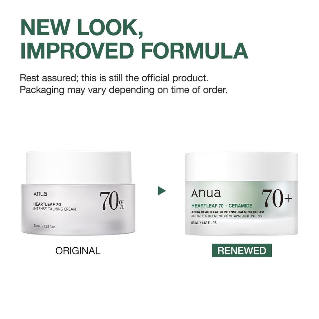 ANUA Houttuynia Cordata 70 Intense Calming Moisturizing and hydrating care for sensitive and oily Heartleaf Cream Korean Cream, 50ml. skin. skincare.