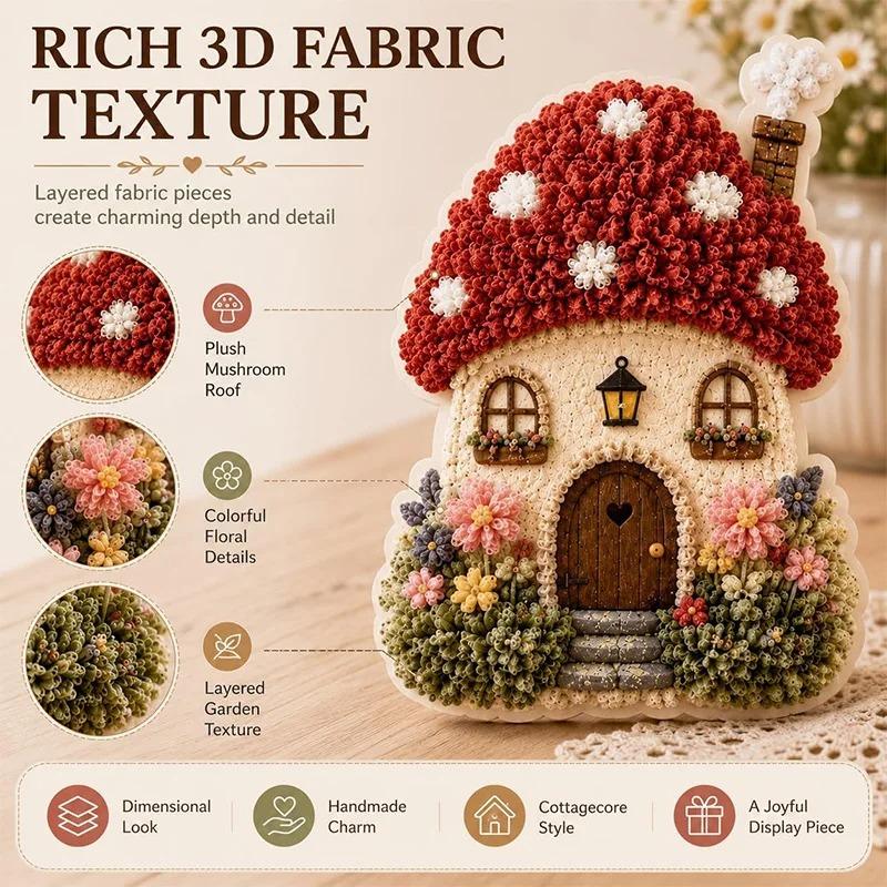 Whimsical Village Creative 3D Fabric Poke Art DIY Kit Mushroom Cottage Village Hand‑Poking Craft Making Set For Adults Beginners