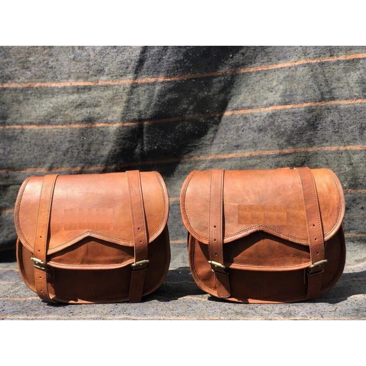 

Motorcycle 2 Side Brown Leather Side Pouch Saddle Panniers 2 Bags 13 x 10 x 4 in