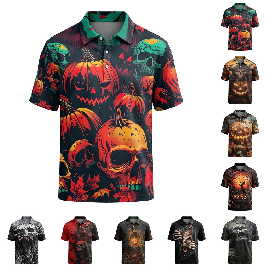 Men's Halloween Print Short Sleeve T-Shirt Stylish Casual Top