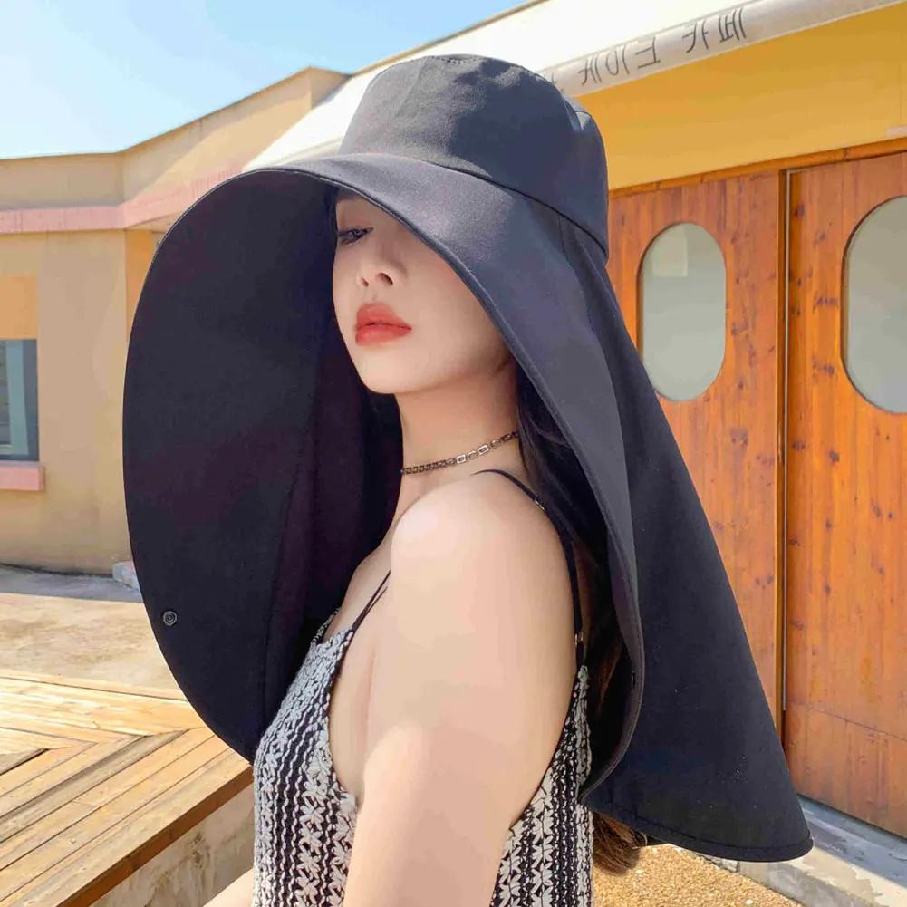 Full Face UV Protection Sun Hat Large Brim Sun Protection Hat with Shawl Adjustable Summer Hat for Women Outdoor Beach Travel чёрный
