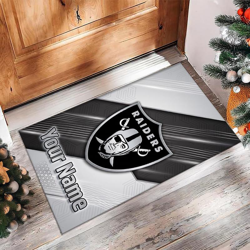 Las Vegas Raiders Crystal Velvet Rug, Custom Name Text Personalized Non‑Slip Floor Mat for Home Decor Gift