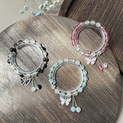 Fashion Exquisite Shiny Butterfly Pendant Bracelet For Women Girls Sweet Light Luxury Beaded Bracelet Jewelry Accessories Gifts