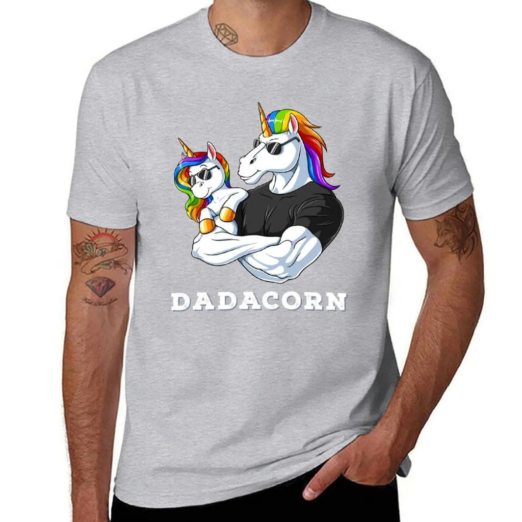 Dadacorn Einhorn Papa und Baby Mädchen Geburtstag Prinzessin Vatertag Tochter T-Shirt Anime Kleidung Herren T-Shirts Freizeit Stilvoll