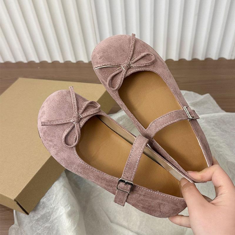 French bow sweet ballet shoes women's 2025 spring and summer new soft sole with skirt jk Mary Jane small leather shoes