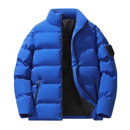 Men Cotton Coat Stand Collar Long Sleeve Zip-up Thickened Cotton Jacket with Side Pockets Solid Color Thickened Winter Quilted Coat