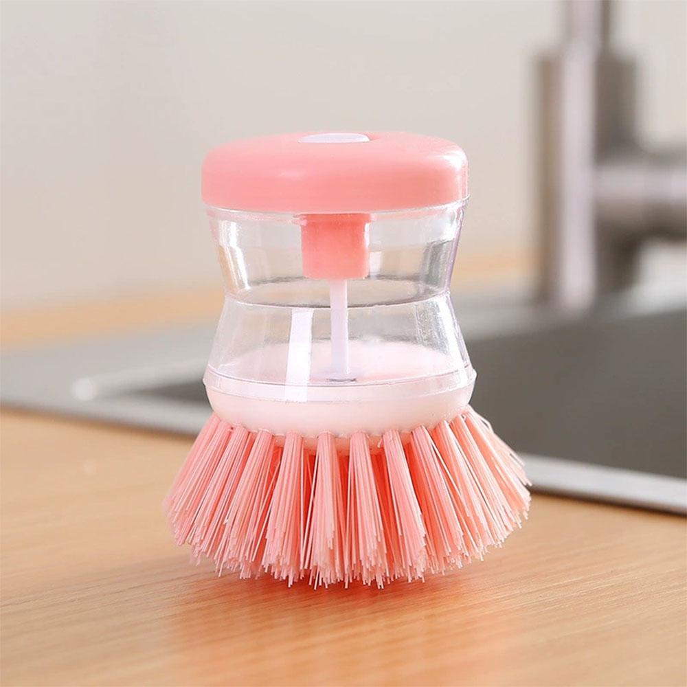 Brosse à vaisselle automatique créative avec tasse de stockage de liquide vaisselle, brosses de nettoyage en plastique pour chaudière de cuisine