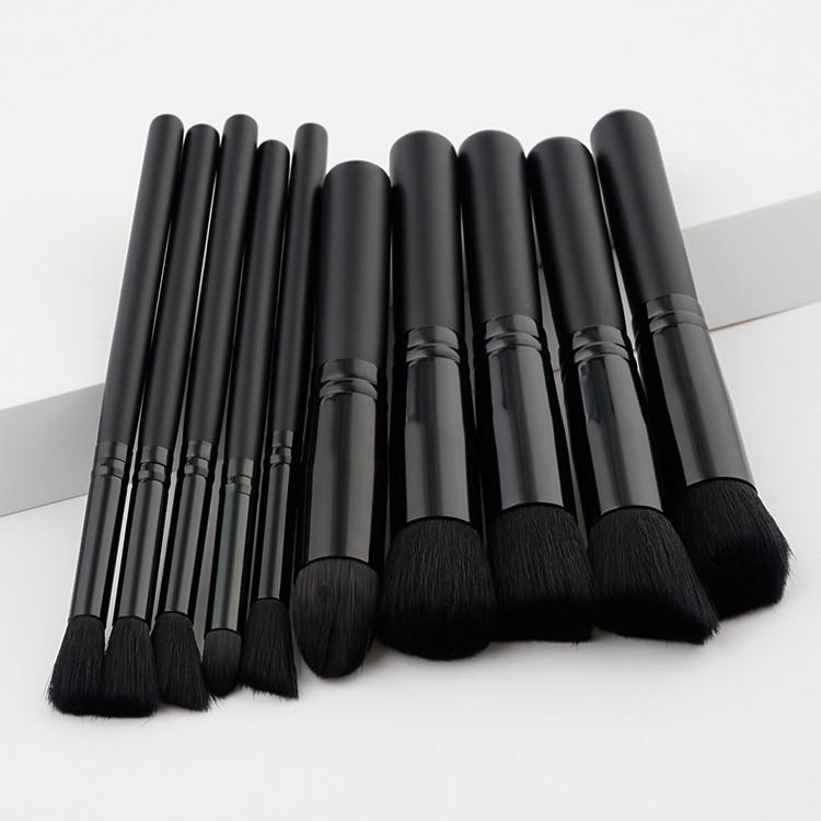 HMU Dropshipping Services Low Moq 10pcs Classic Private Label Wooden Handle Black Makeup Brush Set Private Label Travel Size