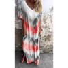 YYFS Moda Donna Estate Primavera Stampa Color Block Manica Corta Scollo a V Vita Ampia Abiti Casual