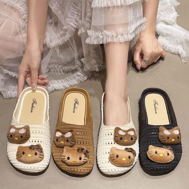 Cute Hello Kitty Soft Bottom Cool Slippers Women's Summer Breathable One Pedal Bag Head Drag Lightweight Versatile Hollow Half Pack Drag