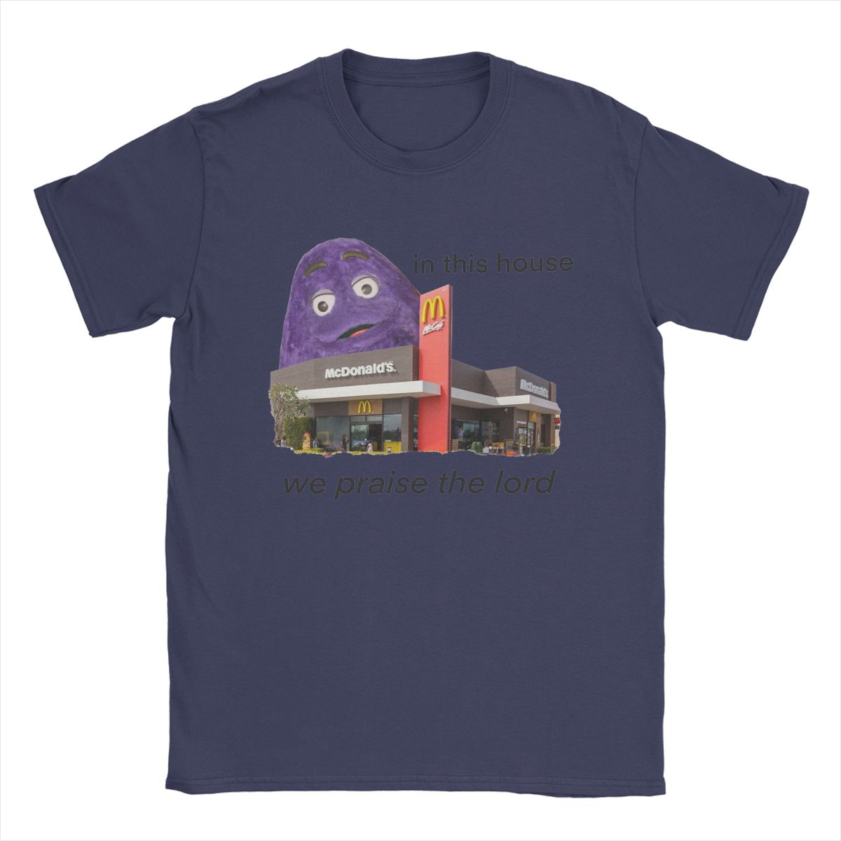 

In This House We Praise The Lord Grimace T-Shirt for Men Humor Cotton Tee Shirt Round Neck Short Sleeve T Shirt 6XL Clothing 4XL