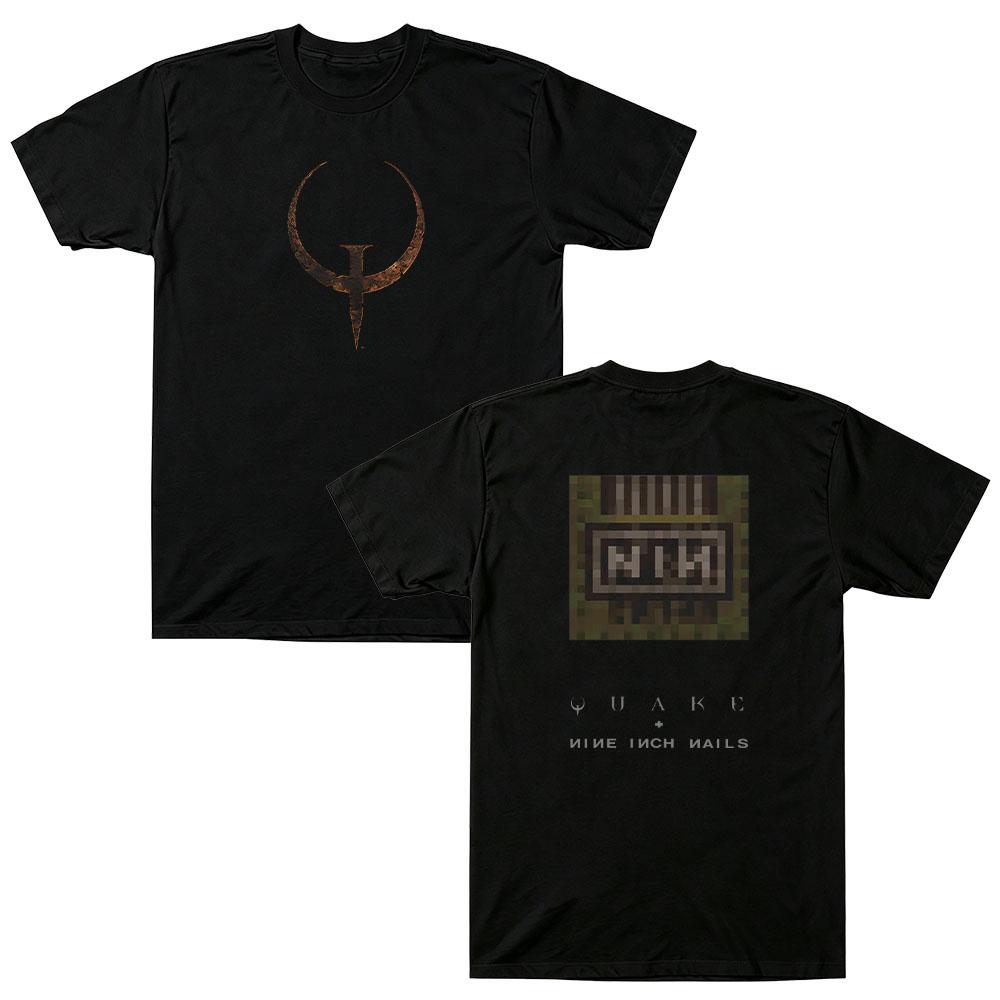 Quake + Nin 30Th Tee Nine Inch Nails T-Shirt Herren Damen Vintage Metal Rock Band Grafik T-Shirt Baumwolle Sommer Streetwear übergroßes Oberteil XS schwarz