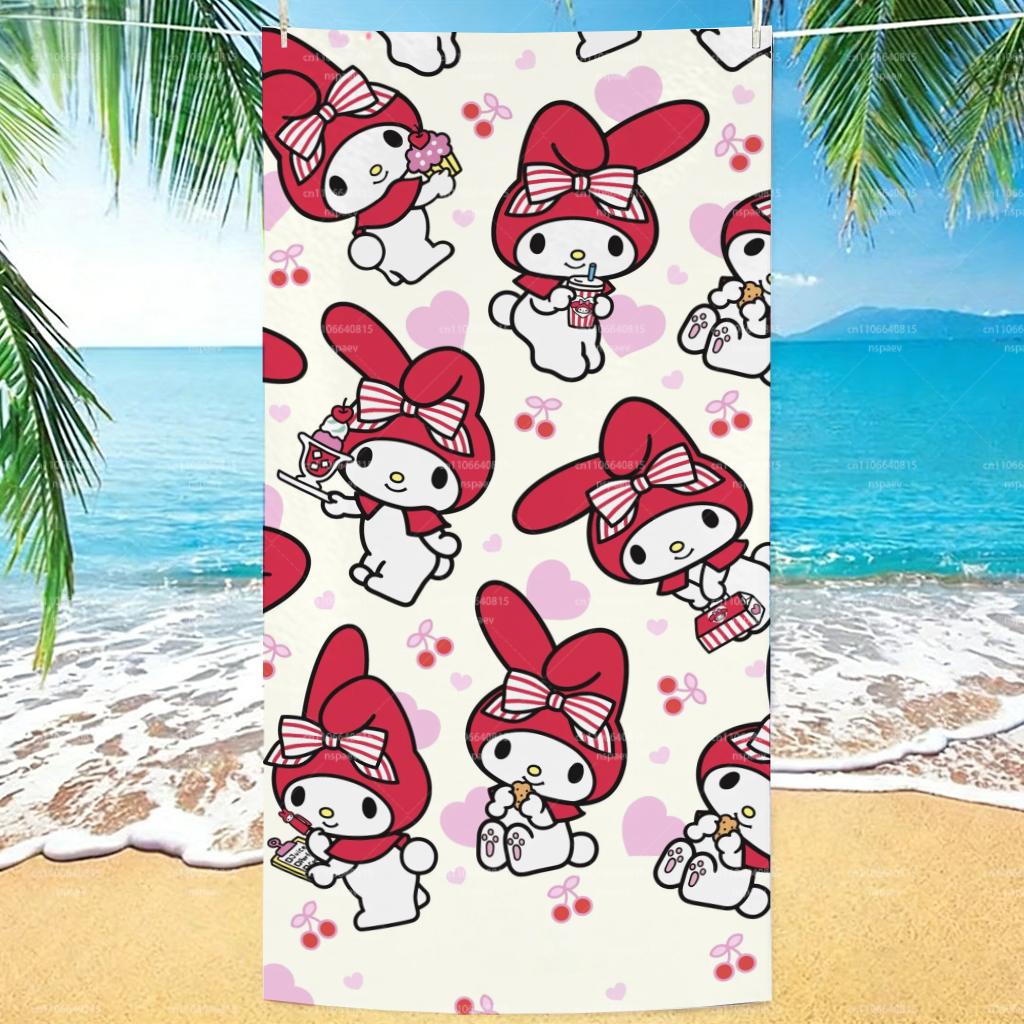 Милая пляжное полотенце My Melody, Мультяшный принт Sanrio, Быстросохнущее банное полотенце для детей и взрослых, Милое пляжное одеяло с вишневым сердцем 40X60CM