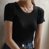 Thin solid color knitted short-sleeved t-shirt women's versatile slim-fit summer bottoming shirt round neck slim new ins trendy top